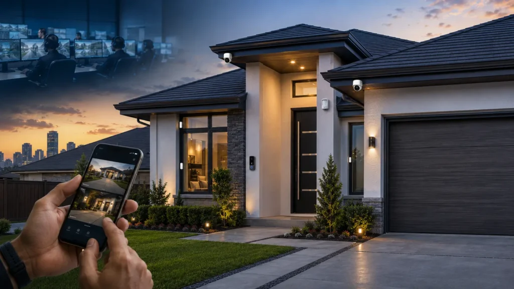 Modern Houston home with wireless cameras, smart doorbell, and remote monitoring